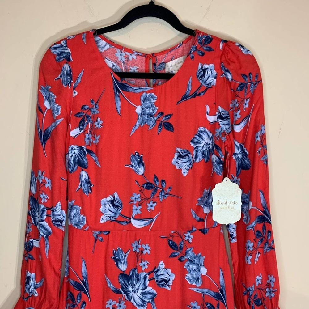 Altar’d State Red floral long sleeve Fit and Flare Dress Womens Size XS - Picture 2 of 12